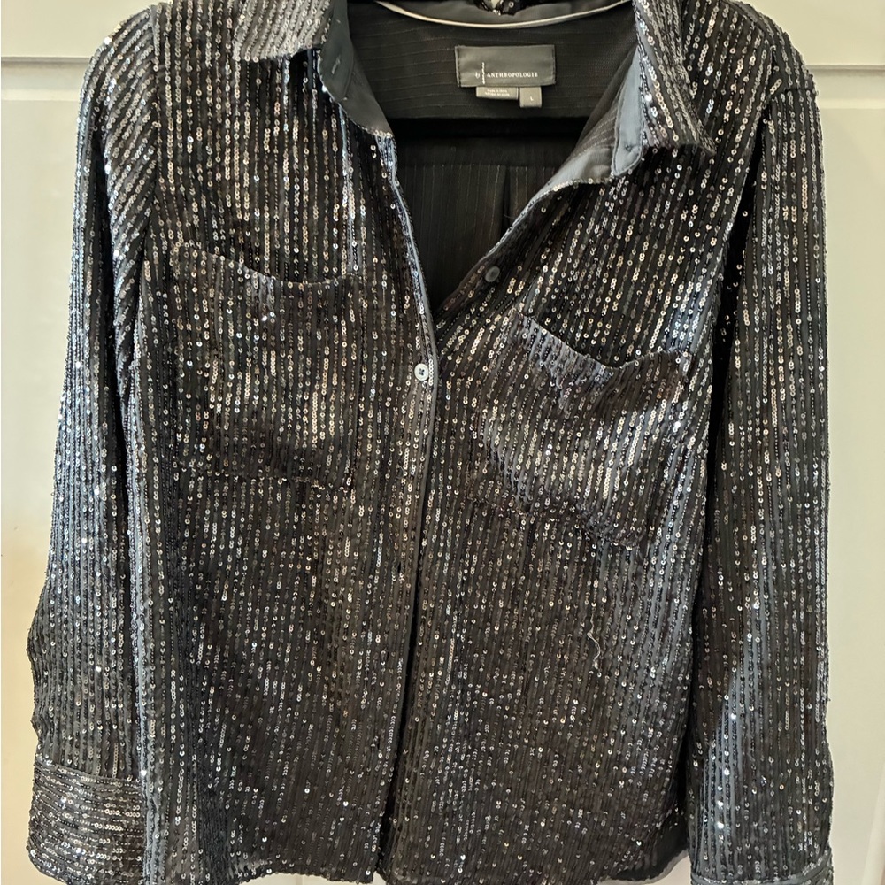 Anthropologie Black Sequin Blouse